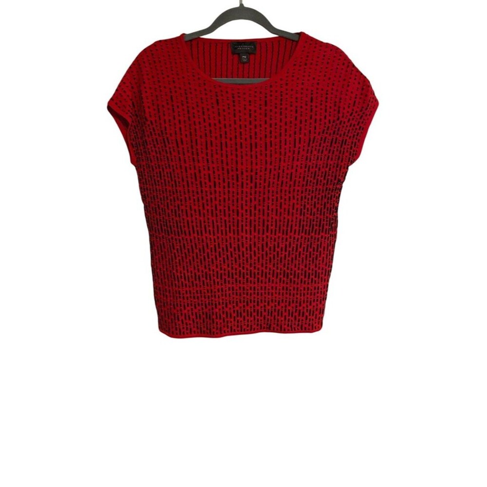 Investments Petites Top Women’s PM Red Black Textured Striped Sleeveless Casual